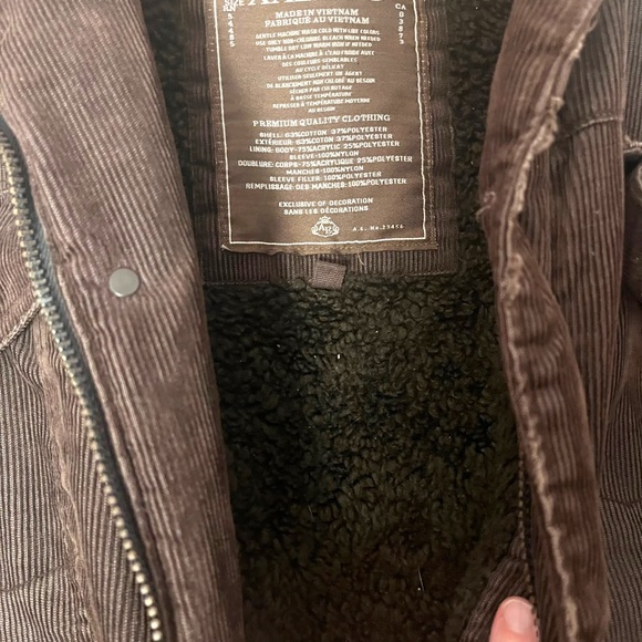 American Eagle Brown Corduroy Trucker Jacket Mens XXL Faux Fur Lined Heavyweight - Picture 6 of 11